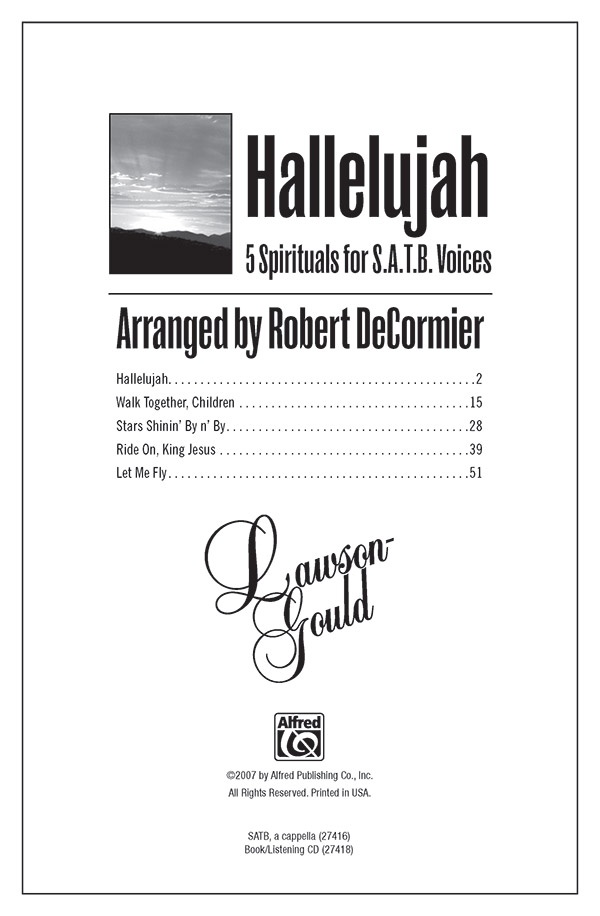 Hallelujah 5 Spirituals For S.A.T.B. Voices Book