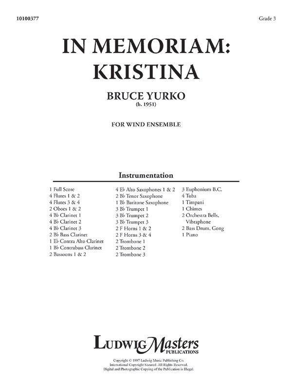 In Memoriam Kristina Conductor Score