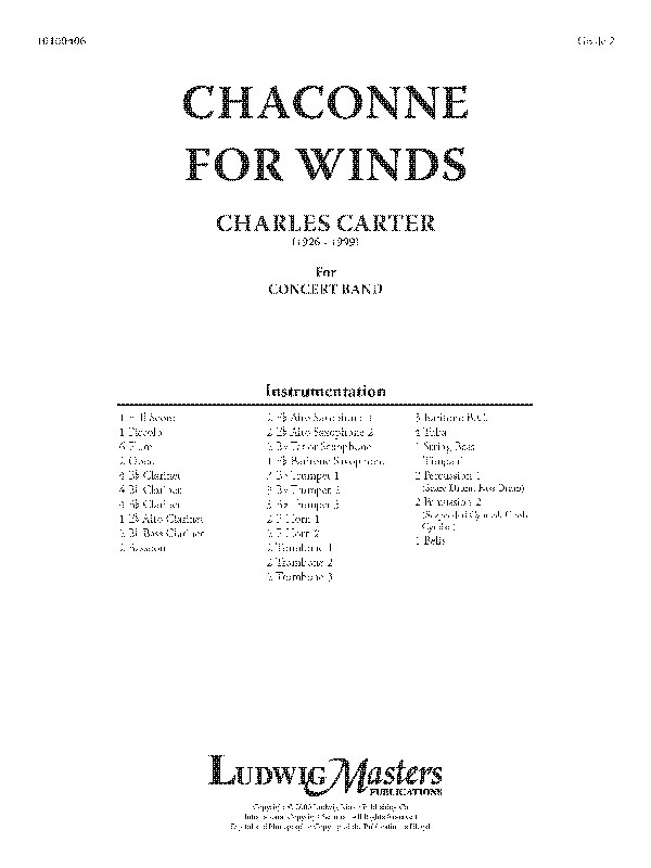 Chaconne For Winds Full Score