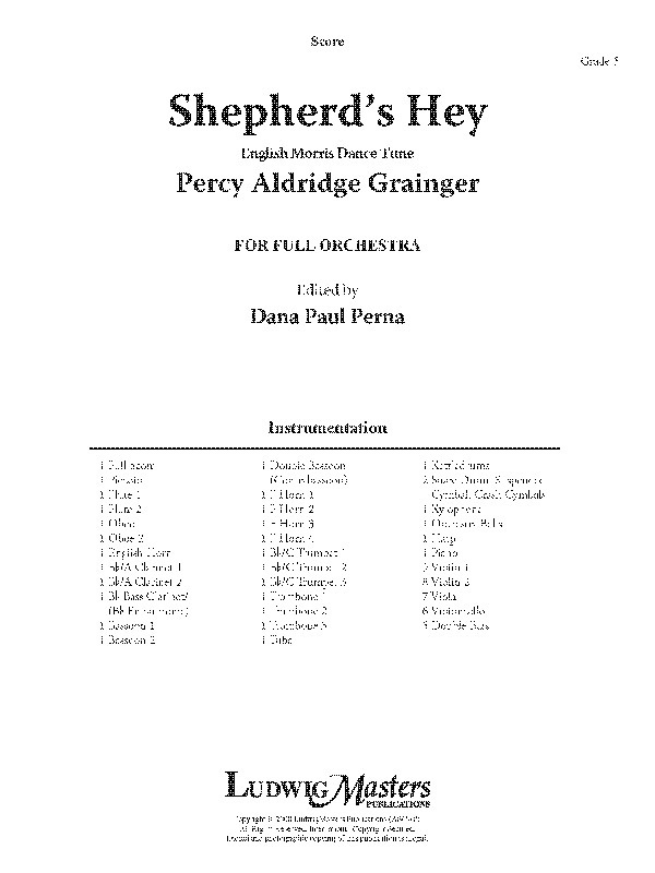 Shepherd's Hey For Orchestra Full Score