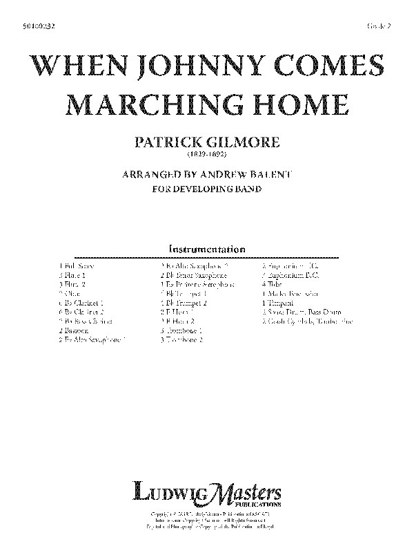 When Johnny Comes Marching Home Conductor Score