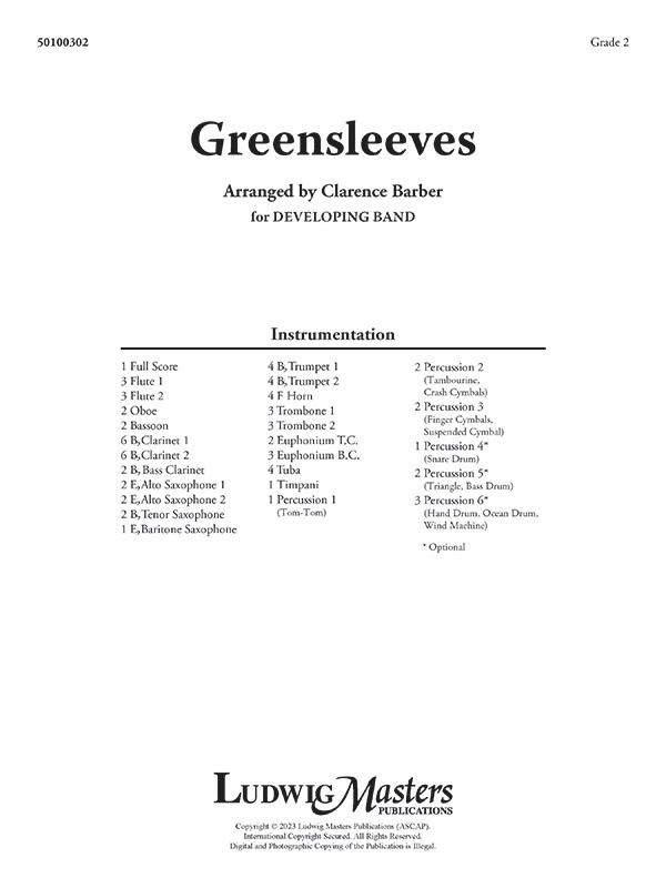 Greensleeves Score