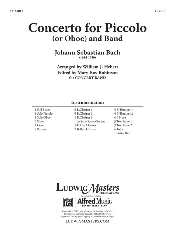 Concerto For Piccolo Or Oboe And Band Score