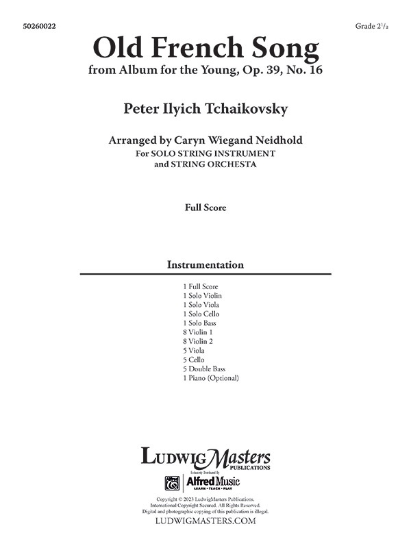 Old French Song For Solos And String Orchestra From Album For The Young, Op. 39, No. 16 Score