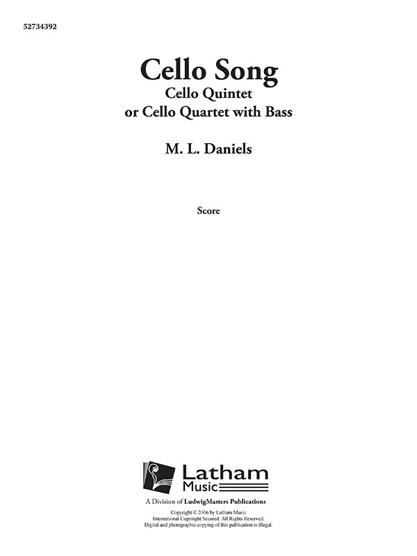 Cello Song For Violoncello Quintet (Or Quartet With Bass) Conductor Score