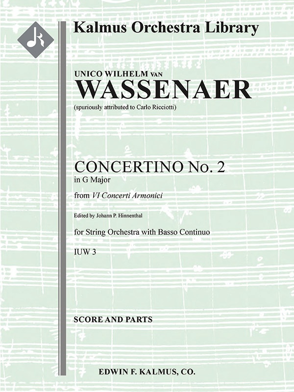 Concerti Armonici: Concertino No. 2 In G (Spuriously Attributed To Ricciotti) Score And Parts