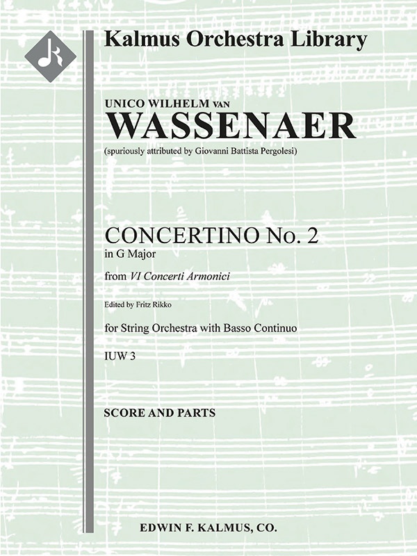 Concerti Armonici: Concertino No. 2 In G (Spuriously Attributed To Pergolesi) Score And Parts