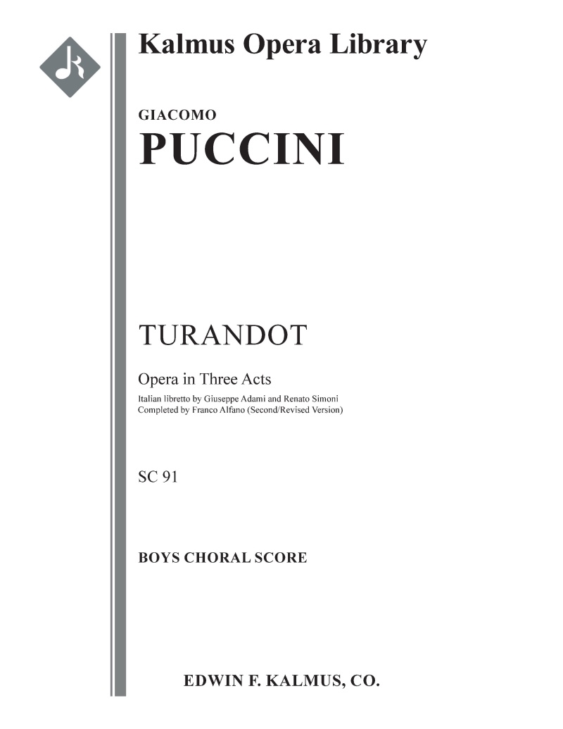 Turandot (Alfano Ii - Revised Completion) Boys Choral Score