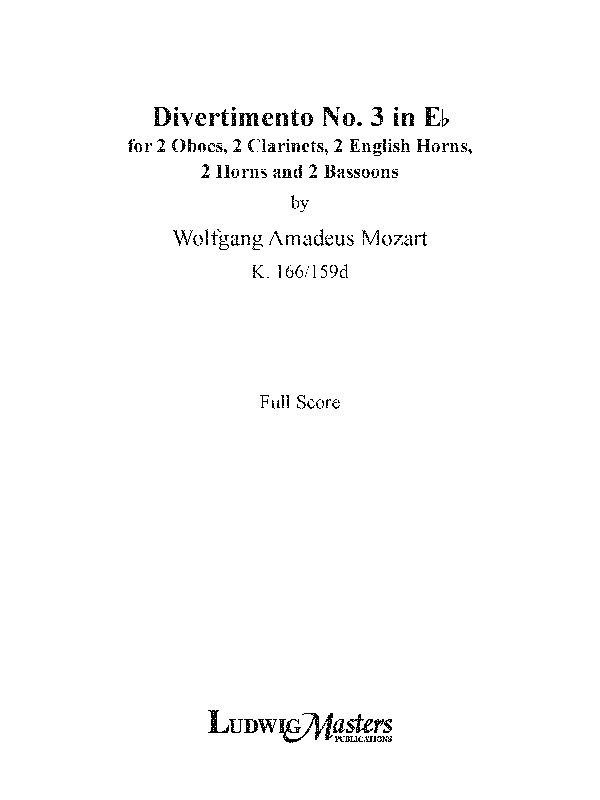 Divertimento No. 3 In E-Flat, K. 166/159D Conductor Score