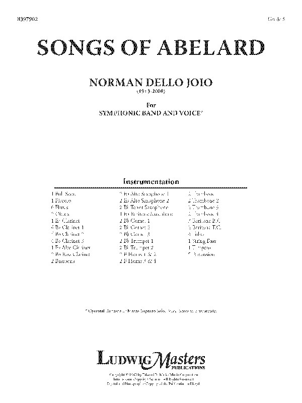Songs Of Abelard For Band And Voice (Opt.) Conductor Score