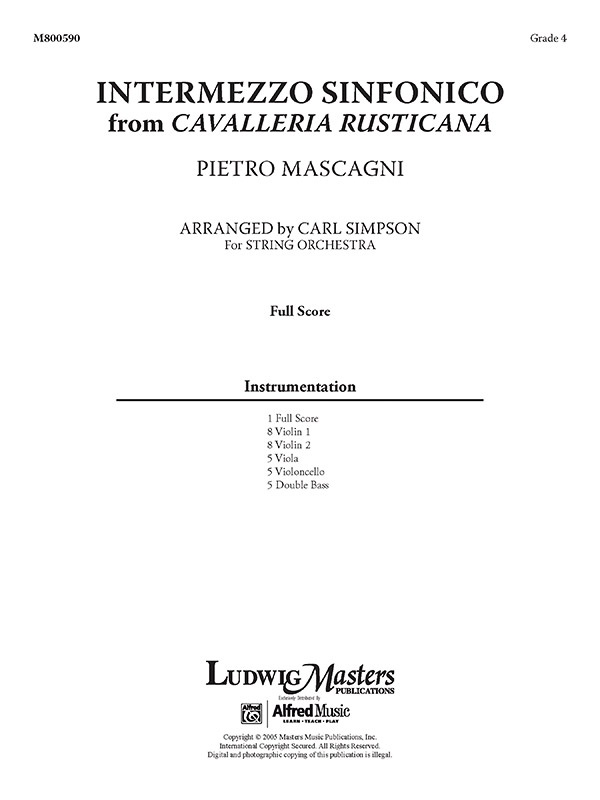 Intermezzo From Cavalleria Rusticana For String Orchestra (Simpson) Conductor Score