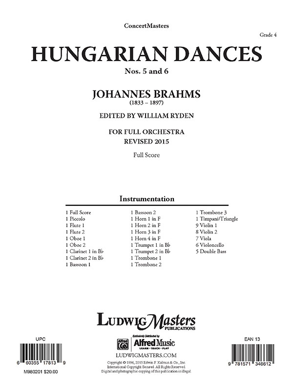 Hungarian Dances Nos. 5 And 6 (Woo 1) Full Score