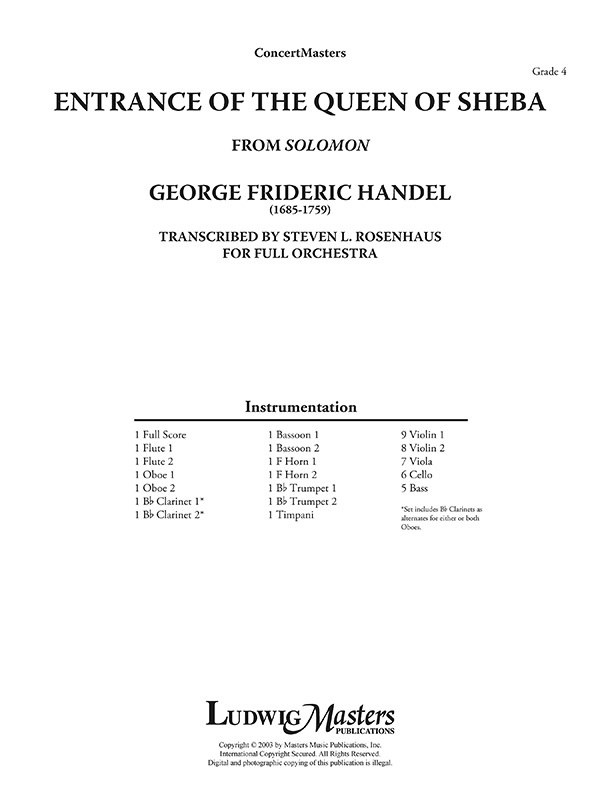 Solomon, Hwv 67: Entrance Of Queen Of Sheba Full Score