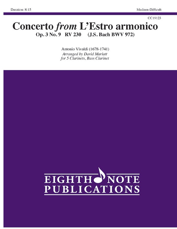 Concerto From L'estro Armonico, Op. 3, No. 9, Rv 230 (J. S. Bach: Bwv 972) Score & Parts