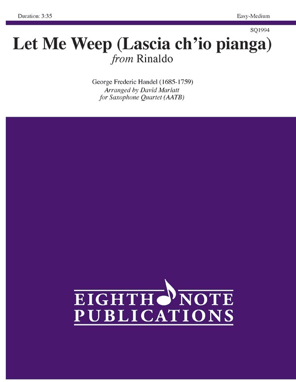Let Me Weep (Lascia Ch'io Pianga) From Rinaldi Score & Parts