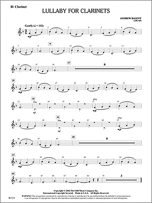 Lullaby For Clarinets Conductor Score & Parts