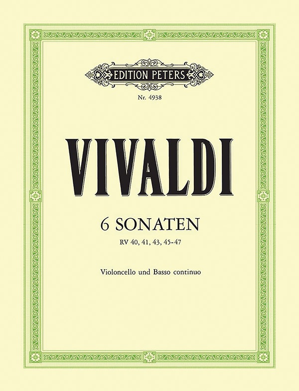 6 Sonatas For Cello And Continuo Rv 40, 41, 43, 45-47; Cont. Realized For Harpsichord/Piano (Cont. Cello Ad Lib.) Book