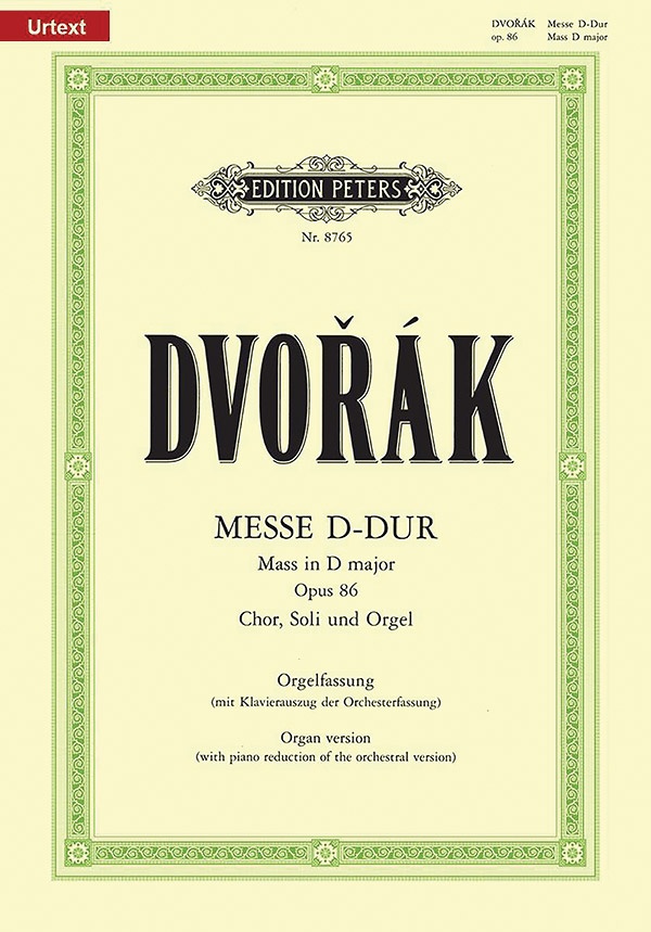 Mass In D Op. 86 (Organ Version With Piano Reduction Of Orchestral Version) For Satb Soli, Choir And Organ/Orchestra, Urtext Book