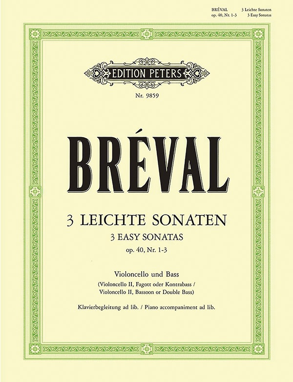 3 Easy Sonatas For Cello And Bass Instrument (Piano Ad Lib.) Op. 40 Nos. 1-3 Book