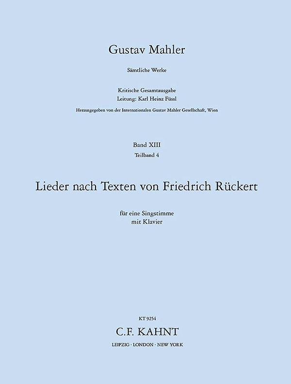 rüCkertlieder (Vocal Score) Critical Edition Book