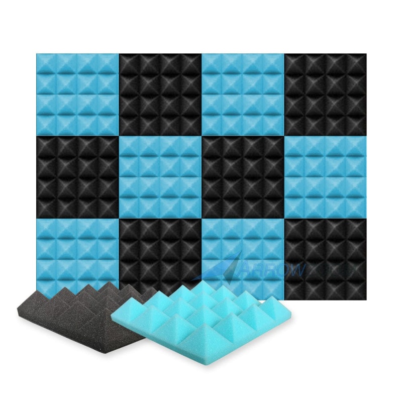 Arrowzoom Pyramid Self-Adhesive Acoustic Foam Tiles — Peel & Stick — Baby Blue X Black Bundle - Kk1034