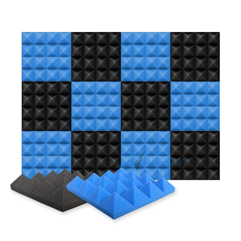 Arrowzoom Pyramid Self-Adhesive Acoustic Foam Tiles — Peel & Stick — Black X Blue Bundle - Kk1034