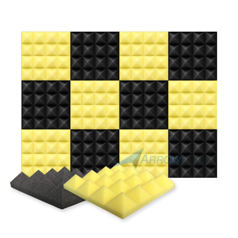 Arrowzoom Pyramid Self-Adhesive Acoustic Foam Tiles — Peel & Stick — Black X Yellow Bundle - Kk1034