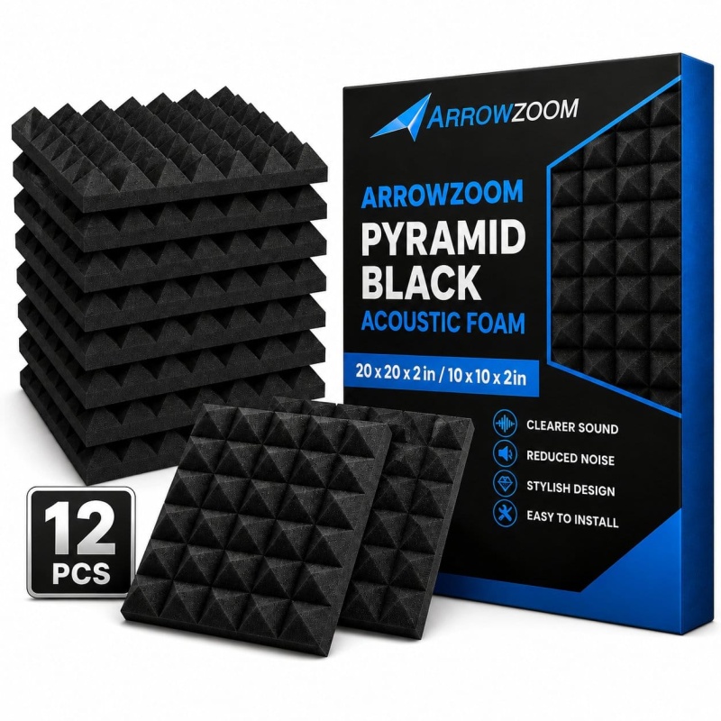 Arrowzoom Pyramid Self-Adhesive Acoustic Foam Tiles — Peel & Stick — Solid Colors - Kk1034