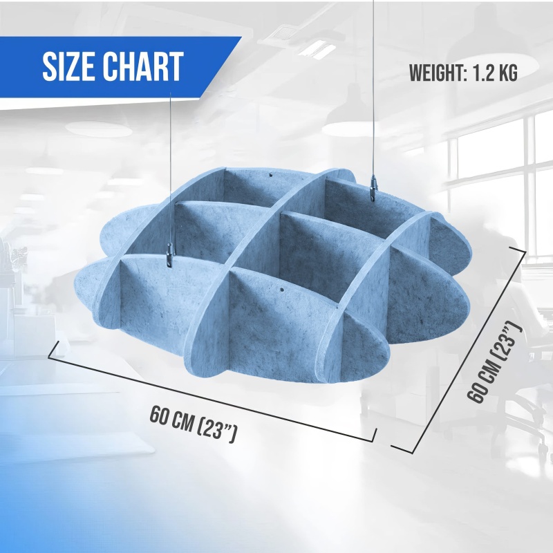 Hexagonal Acoustic Ceiling Panels — Cut Echo In Open Spaces | Echoart Greyish Blue