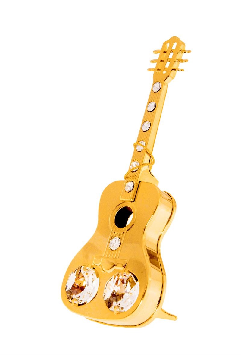 Acoustic Guitar 24K Gold Plated Figurine With Swarovski Crystals