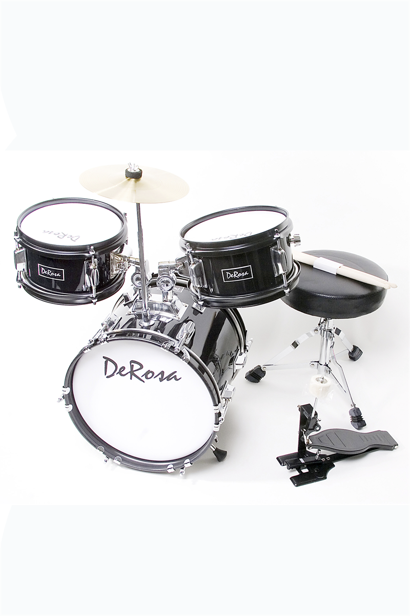 De Rosa 3 Piece 12" Kid's Junior Drum Set Black