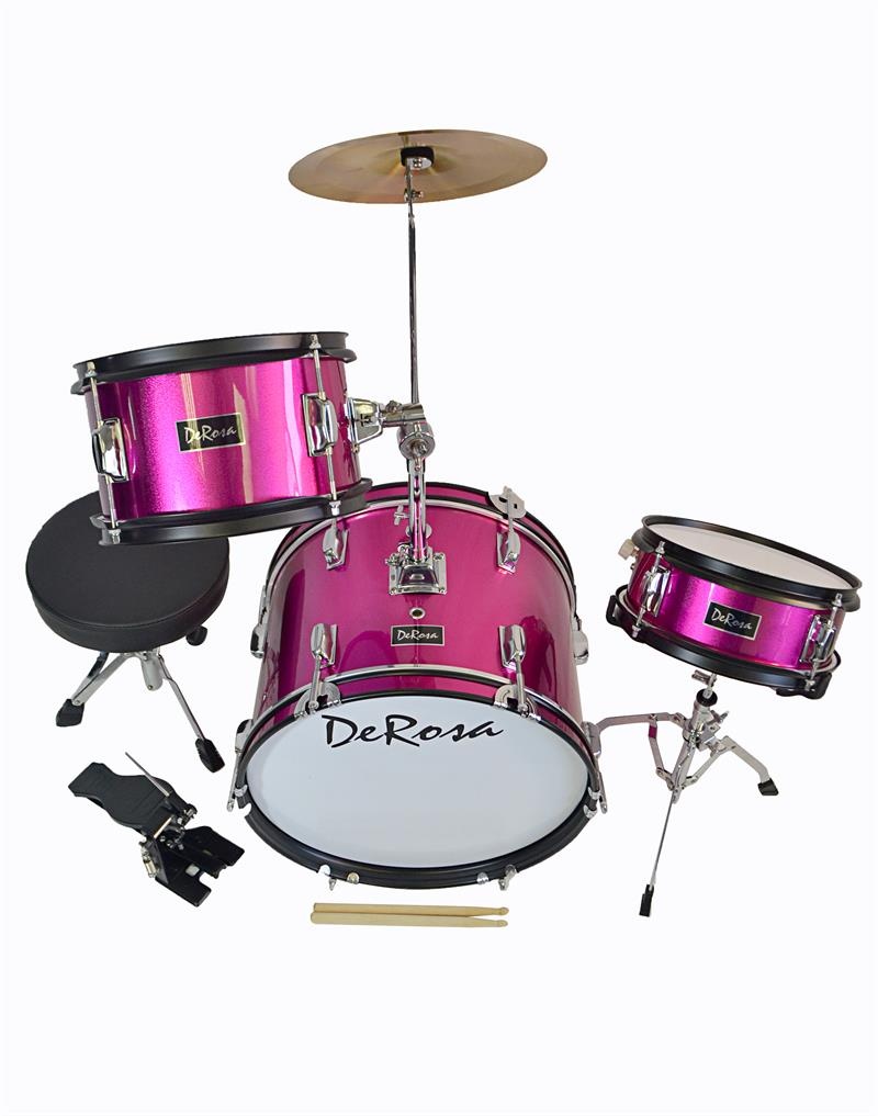 De Rosa 3 Piece 12" Kid's Junior Drum Set Hot Pink