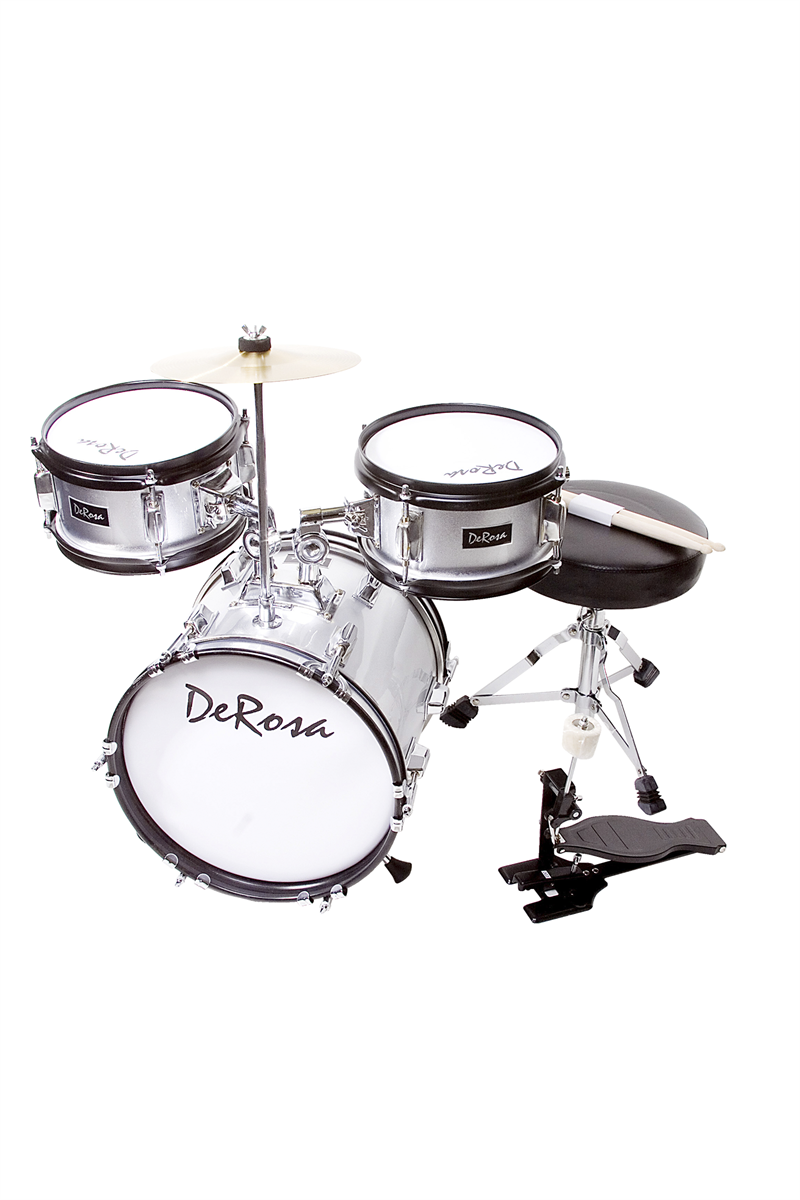 De Rosa 3 Piece 12" Kid's Junior Drum Set *Spark Collection* Silver
