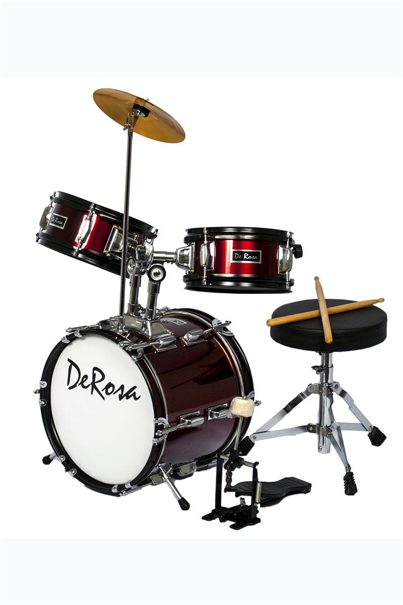 De Rosa 3 Piece 12" Kid's Junior Drum Set Wine Red