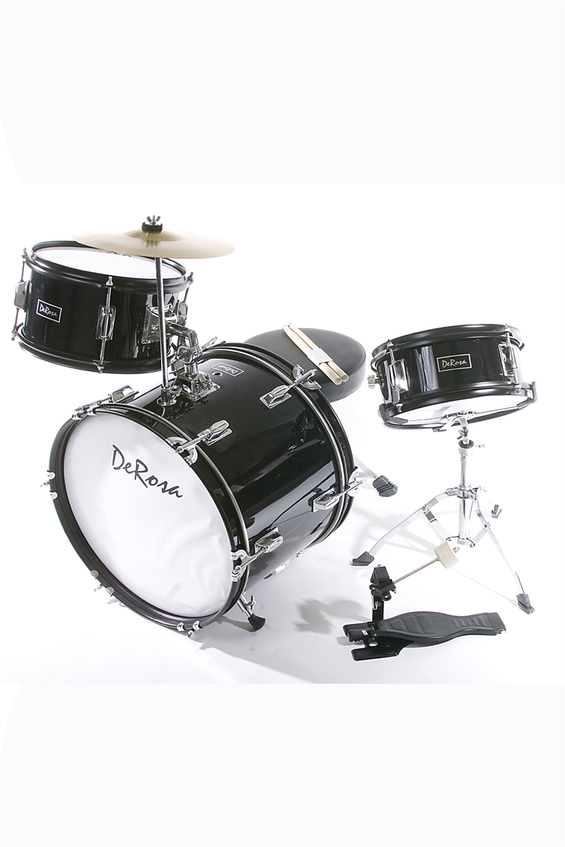 De Rosa 3 Piece 16" Kid's Junior Drum Set Black