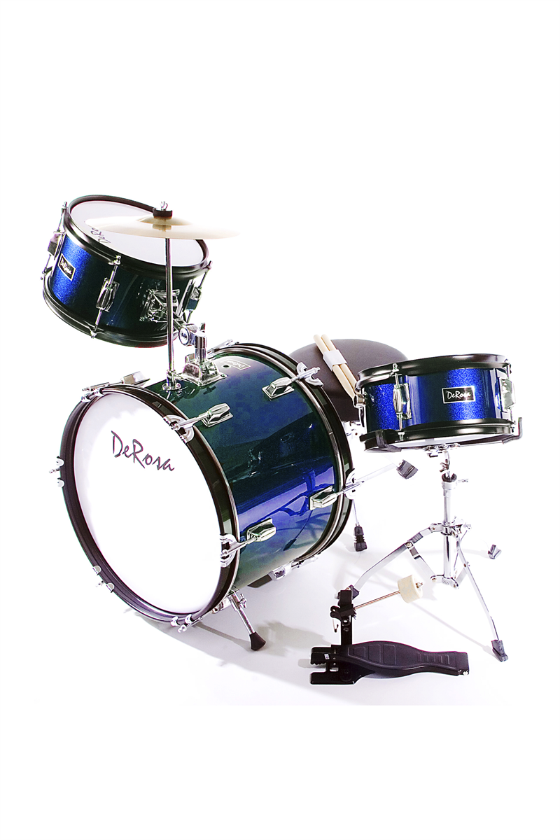 De Rosa 3 Piece 16" Kid's Junior Drum Set Blue