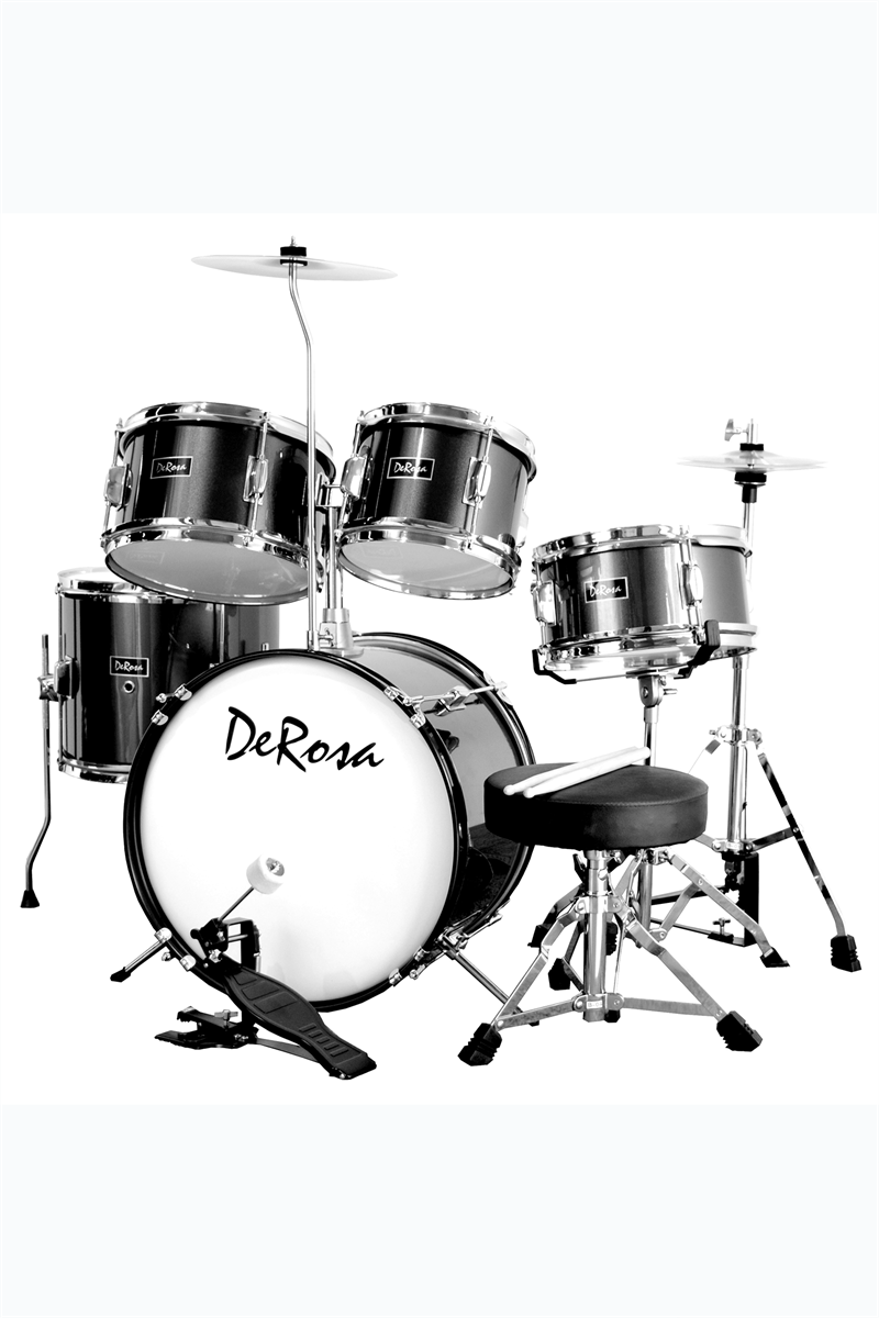 De Rosa 5 Piece 16" Kid's Junior Drum Set Black
