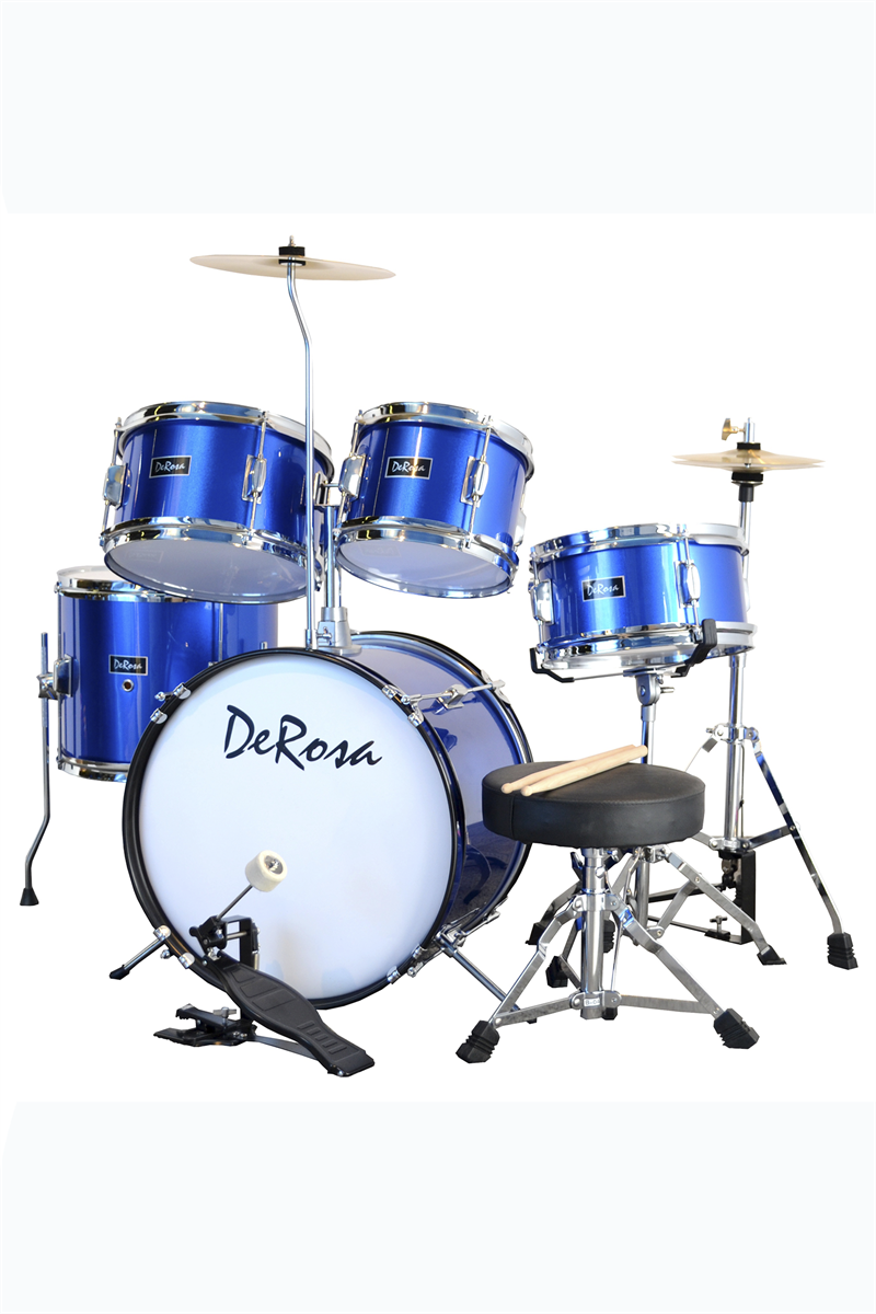 De Rosa 5 Piece 16" Kid's Junior Drum Set Metallic Blue