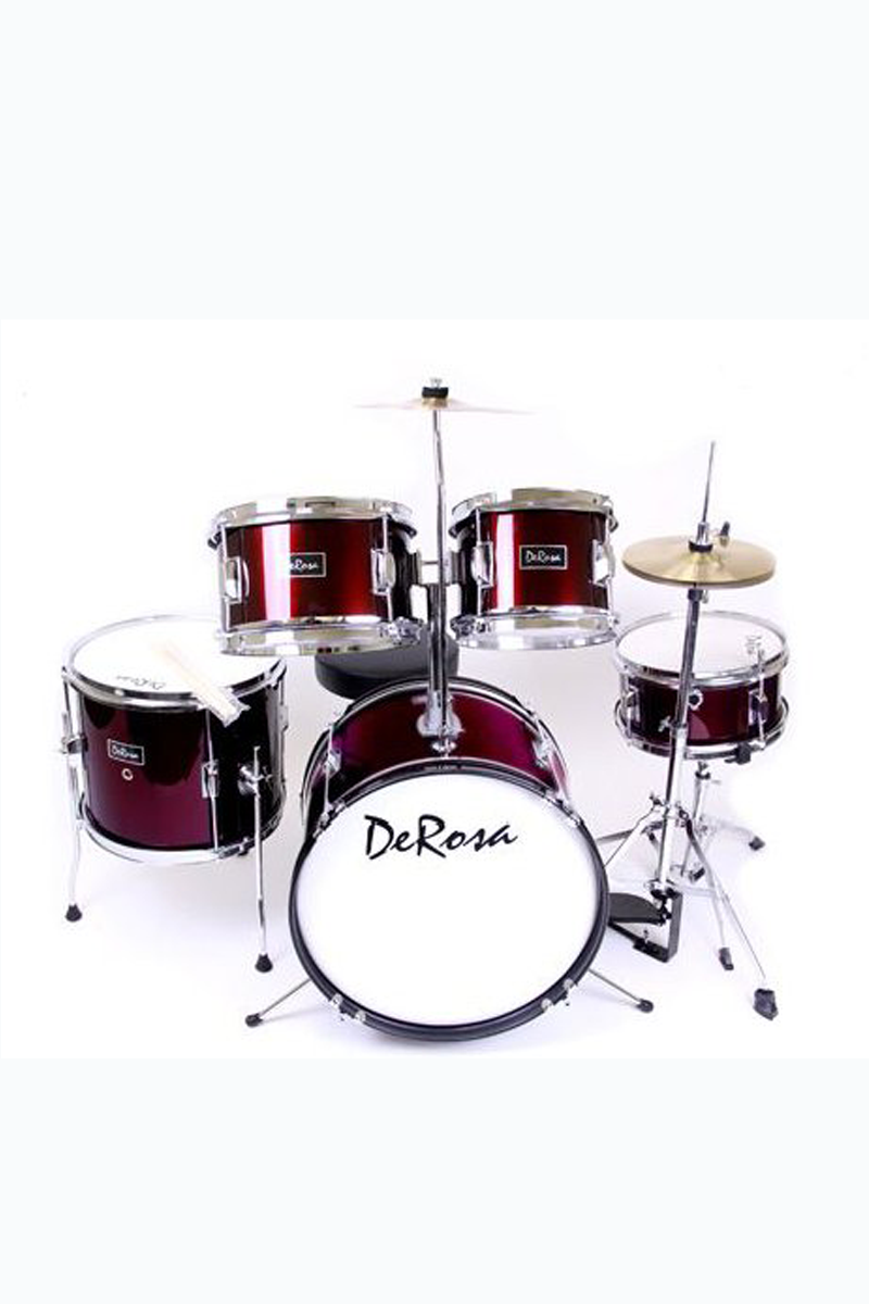 De Rosa 5 Piece 16" Kid's Junior Drum Set Wine Red