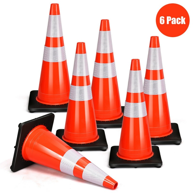 6 Pcs 28" Pvc Fluorescent Reflective Road Parking Cones