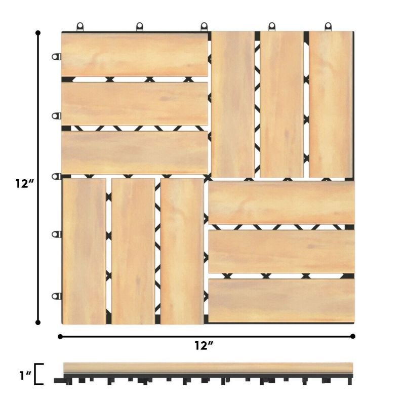 10 Pieces 12" X 12" Acacia Wood Interlocking Check Deck Tiles