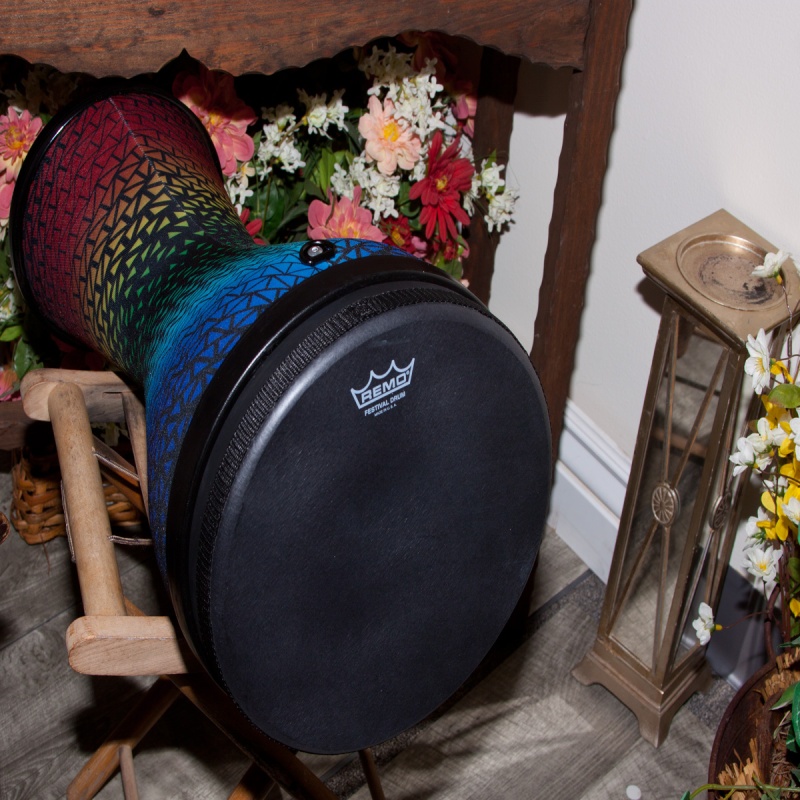 Remo Festival Doumbek, Pre-Tuned, 10" Diameter, 17.5" Height, Black Suede™ Fliptop® Replaceable, Holi Blue
