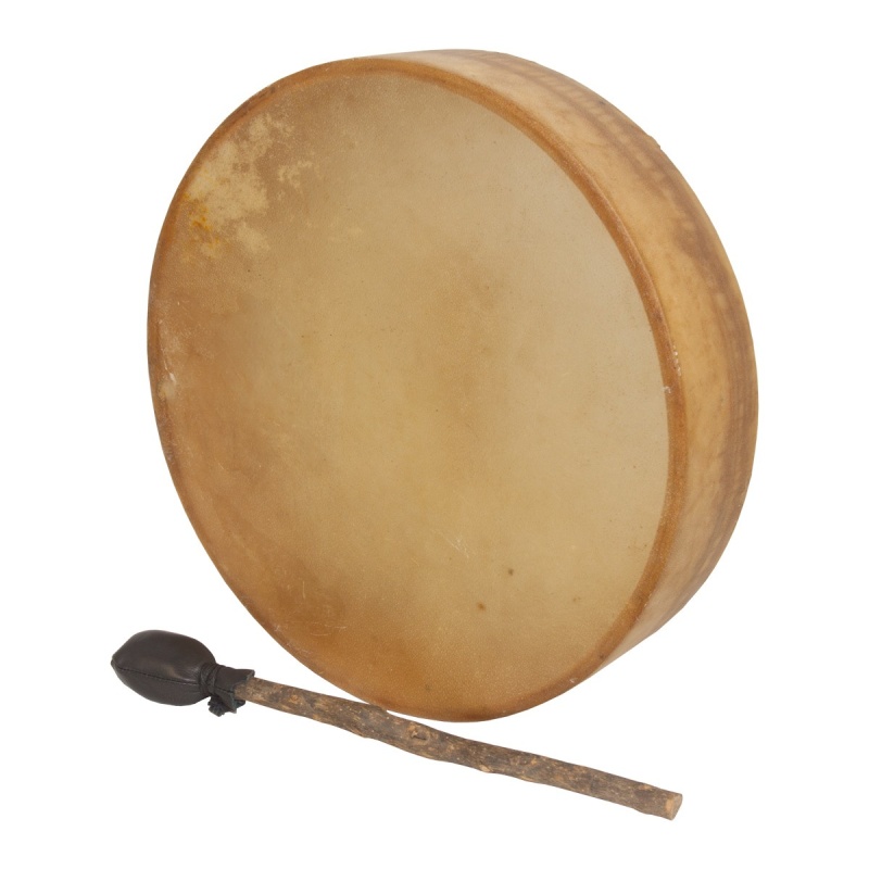 Dobani Pretuned Calfskin Head Wood Frame Drum Wooden Handle And Hoop W/ Beater