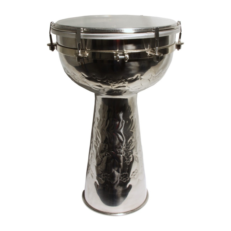 Mid-East Metal Doumbek With Synthetic Head And Internal Jingles, 8-By-14-Inch