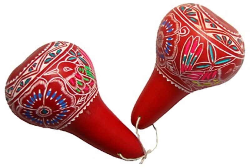 Maraca Rattler Pairs Hand Carved In Multicolor Shades 7"