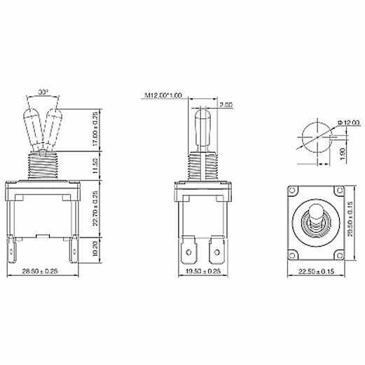 Dpst Heavy Duty Toggle Switch - Spade Connectors