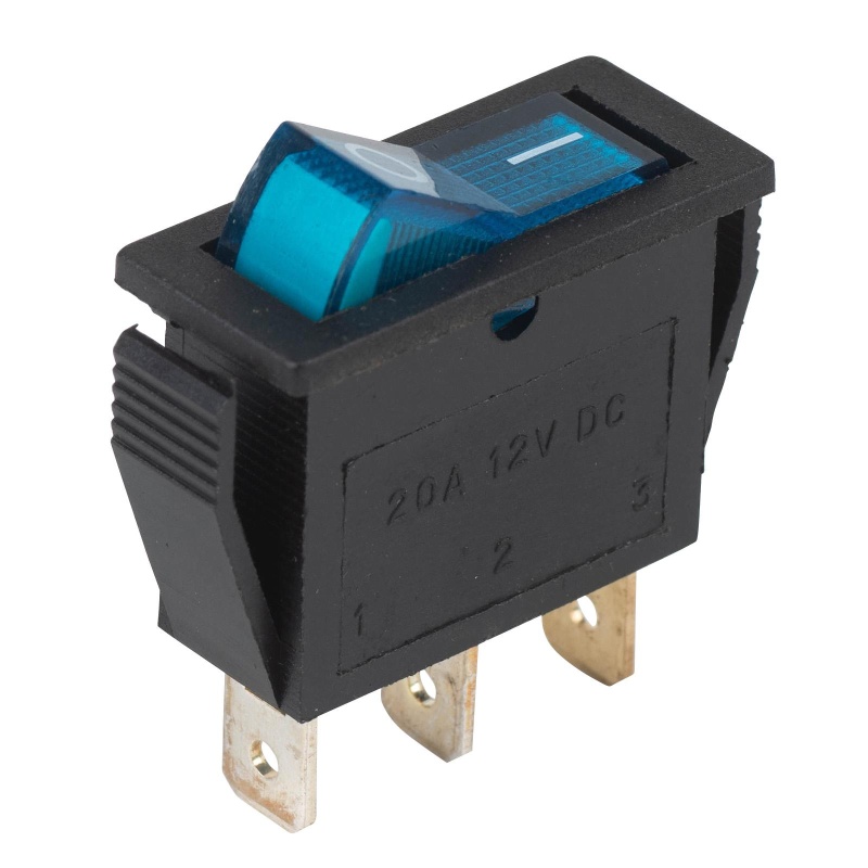 Parts Express Small SPST Rocker Switch with Blue Illumination, 12 VDC