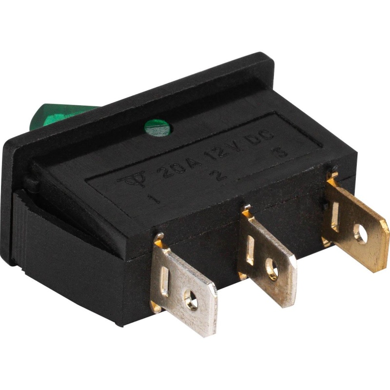 Spst Large Rocker Switch W/Green Illumination 12Vdc