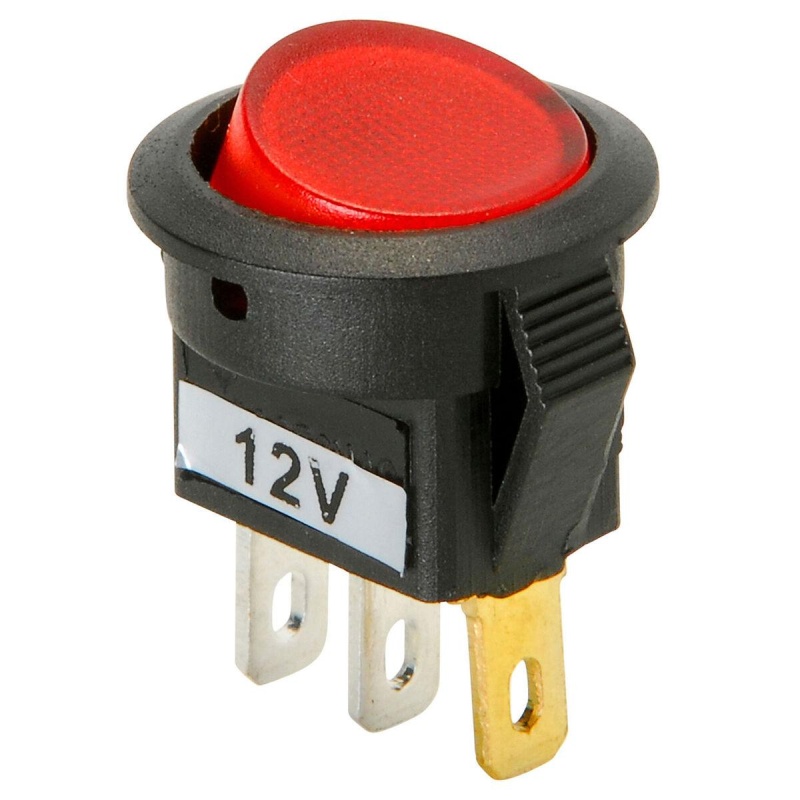 Parts Express Spst Mini Round Rocker Switch W/Red Illumination 12Vdc