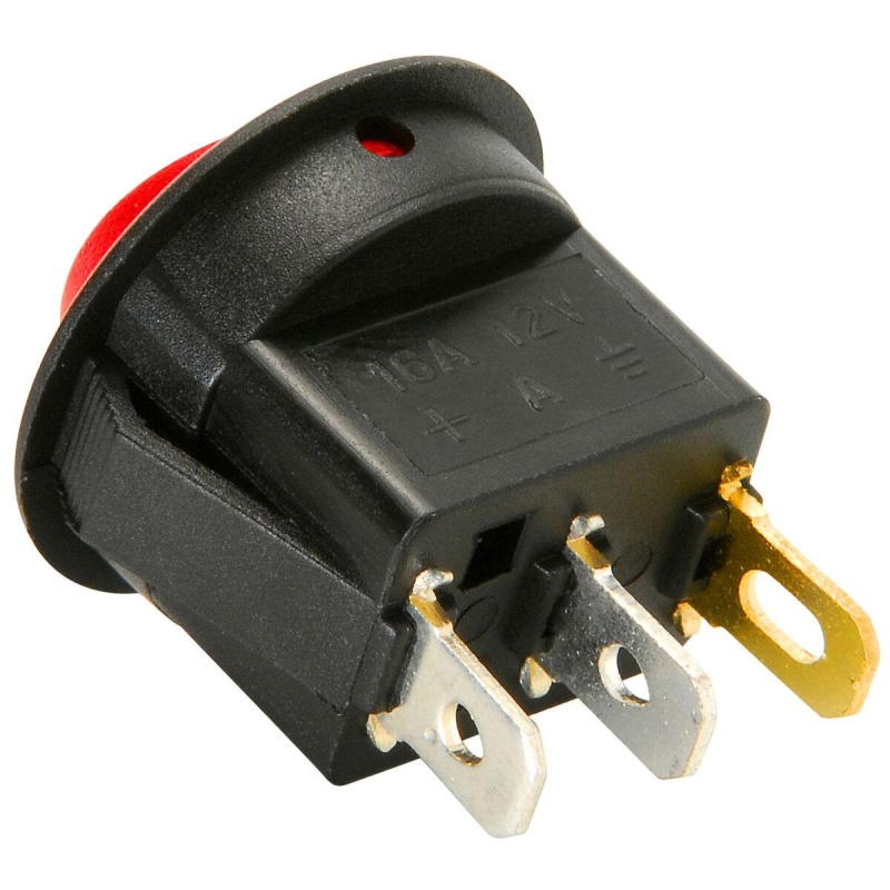 Spst Round Rocker Switch W/Red Illumination 12Vdc